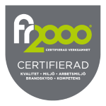 Vi är miljö- och kvalitetscertifierade enligt FR2000 – ett ledningssystem som bl.a. uppfyller kraven ISO 9001:2008 och ISO 14001:2004.